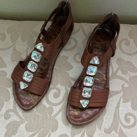 Sam Edelman Brown Gladiator Sandals with Crystal Embellishments - Picture 4 of 4